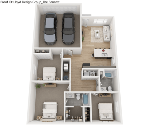 Floor plan for 3 beds, 2 baths, 1257 sqft